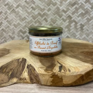 Effiloché Bœuf Espelette 180 gr en bocal, viande mijotée au piment d’Espelette