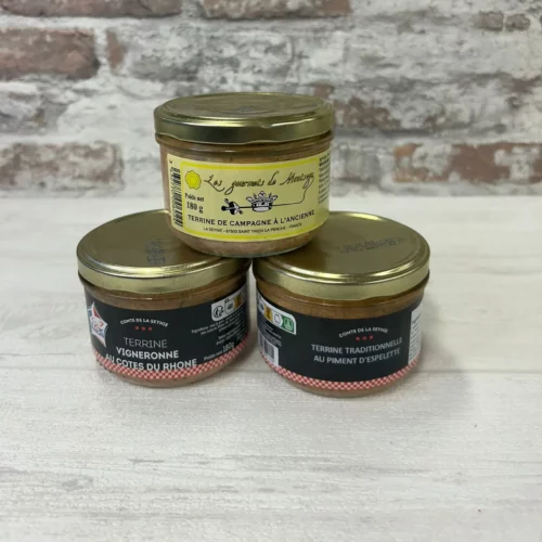 Lot de 3 terrines – assortiment de spécialités artisanales du terroir