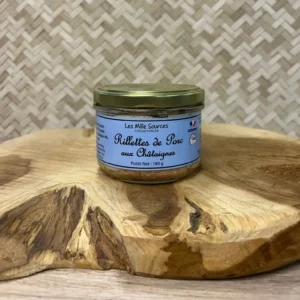 Rillettes porc châtaignes 180 gr en bocal, recette artisanale